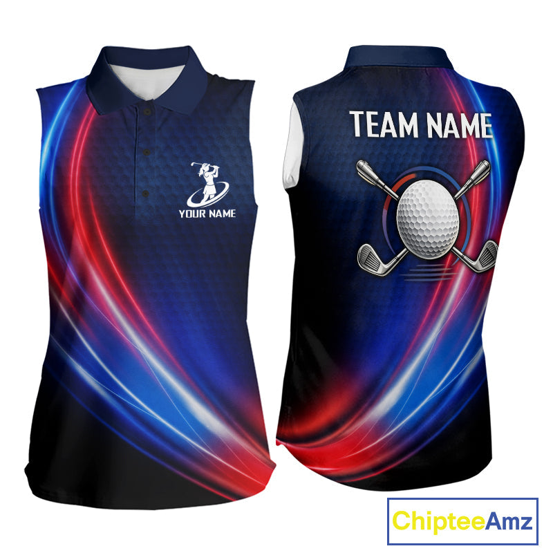 Custom Red Blue Sleeveless Golf Polo Shirts Personalized Golf Gifts, Team Golf Shirts