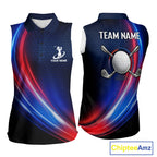 Custom Red Blue Sleeveless Golf Polo Shirts Personalized Golf Gifts, Team Golf Shirts