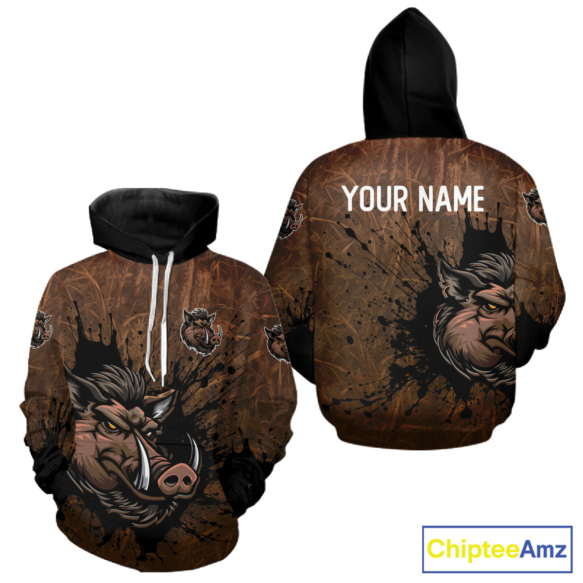 Brown Camo Boar Hunting 3D All Over Printed Shirts, Custom Boar Hunting Outfit, Hunting Gifts