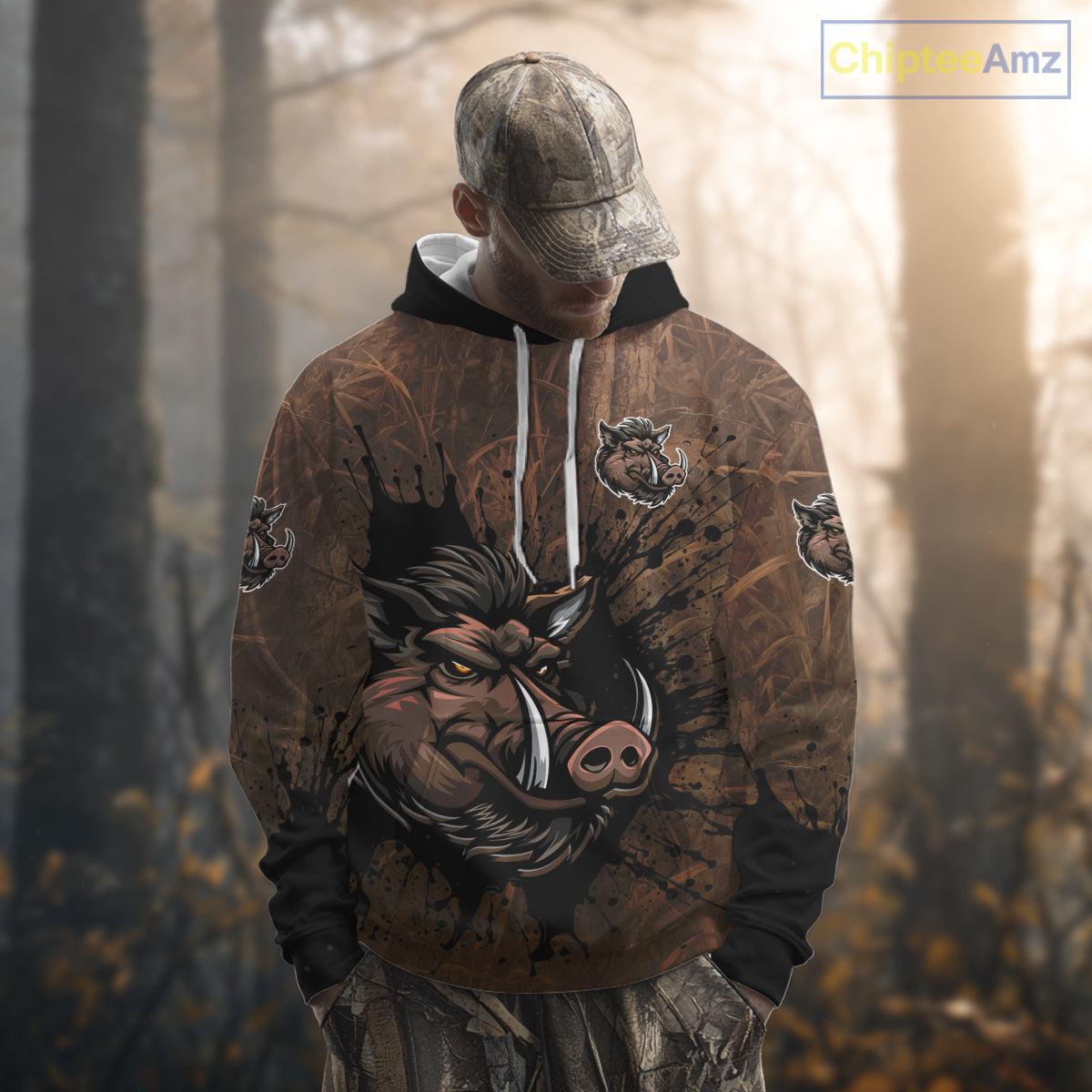 Brown Camo Boar Hunting 3D All Over Printed Shirts, Custom Boar Hunting Outfit, Hunting Gifts