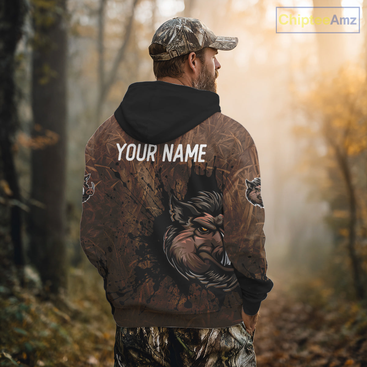 Brown Camo Boar Hunting 3D All Over Printed Shirts, Custom Boar Hunting Outfit, Hunting Gifts