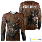 Brown Camo Boar Hunting 3D All Over Printed Shirts, Custom Boar Hunting Outfit, Hunting Gifts