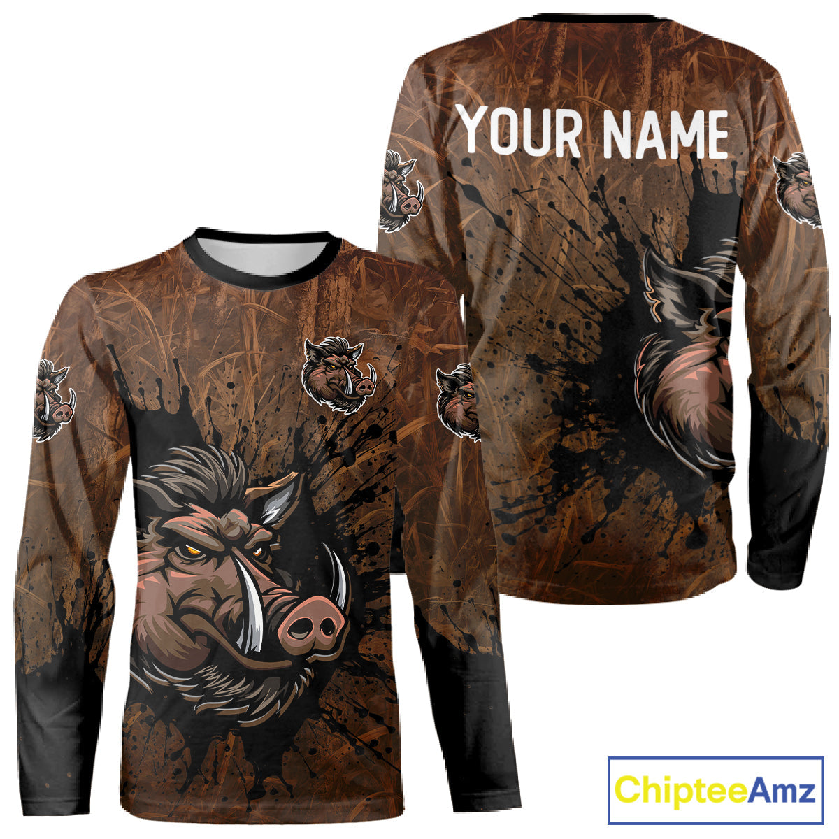 Brown Camo Boar Hunting 3D All Over Printed Shirts, Custom Boar Hunting Outfit, Hunting Gifts
