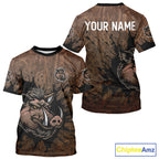 Brown Camo Boar Hunting 3D All Over Printed Shirts, Custom Boar Hunting Outfit, Hunting Gifts