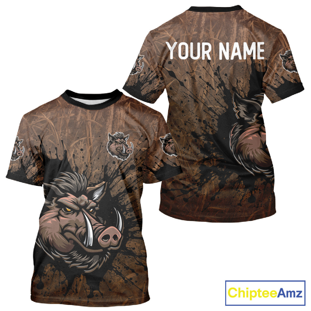 Brown Camo Boar Hunting 3D All Over Printed Shirts, Custom Boar Hunting Outfit, Hunting Gifts