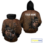 Brown Camo Boar Hunting 3D All Over Printed Shirts, Custom Boar Hunting Outfit, Hunting Gifts