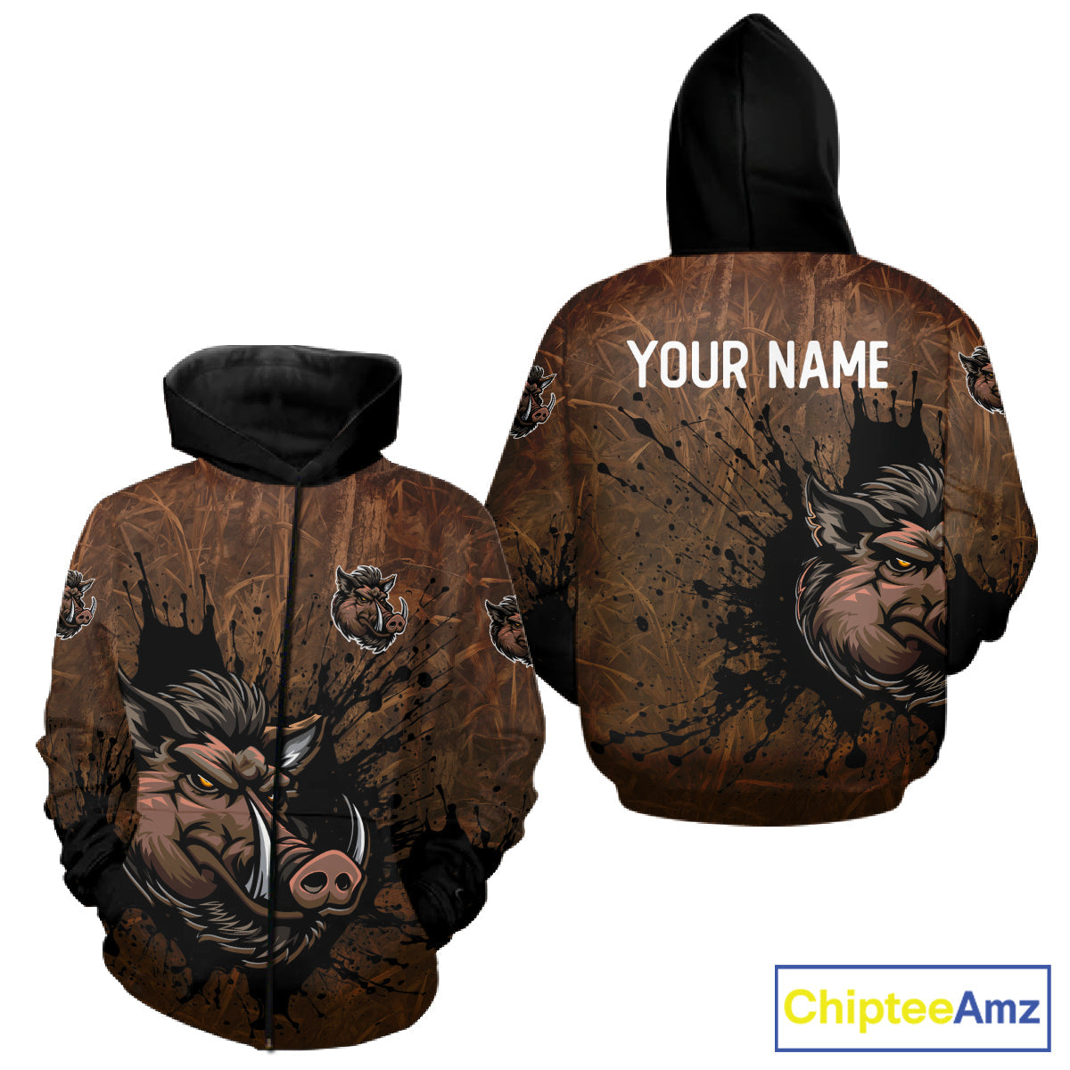 Brown Camo Boar Hunting 3D All Over Printed Shirts, Custom Boar Hunting Outfit, Hunting Gifts