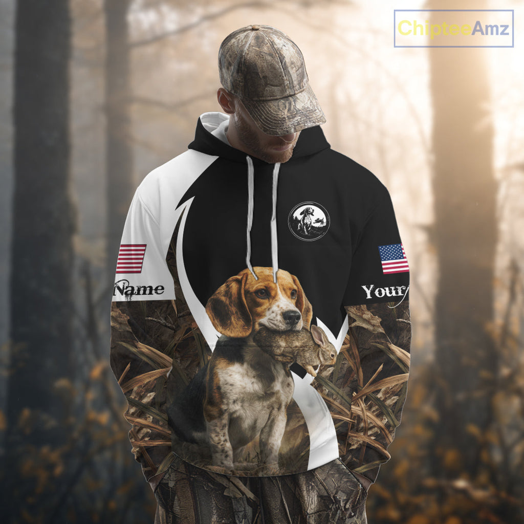 Personalized Rabbit Hunting Beagle Dog American Flag Details Camo 3D Shirts, Rabbit Hunting Gifts