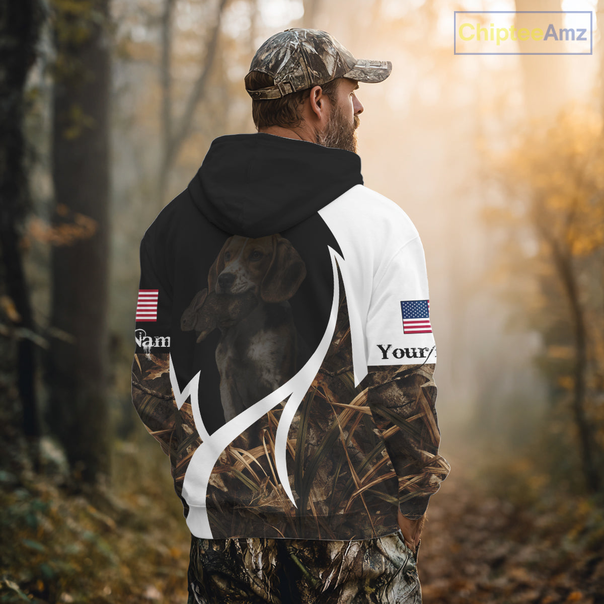 Personalized Rabbit Hunting Beagle Dog American Flag Details Camo 3D Shirts, Rabbit Hunting Gifts