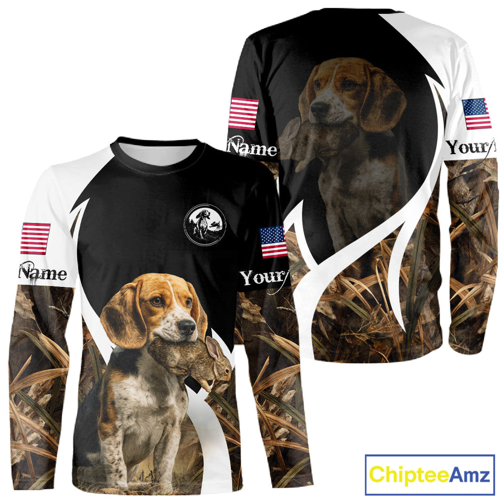 Personalized Rabbit Hunting Beagle Dog American Flag Details Camo 3D Shirts, Rabbit Hunting Gifts