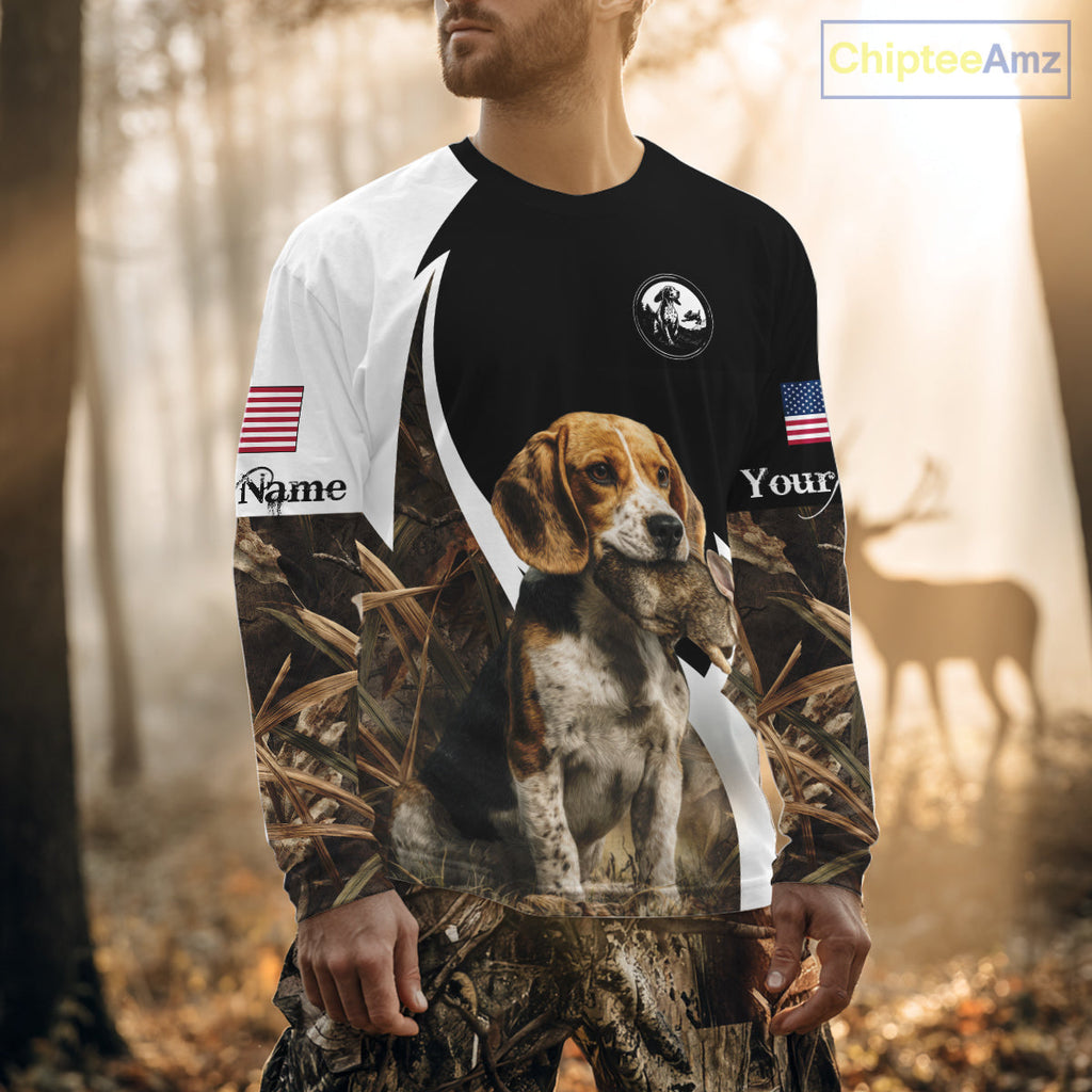 Personalized Rabbit Hunting Beagle Dog American Flag Details Camo 3D Shirts, Rabbit Hunting Gifts