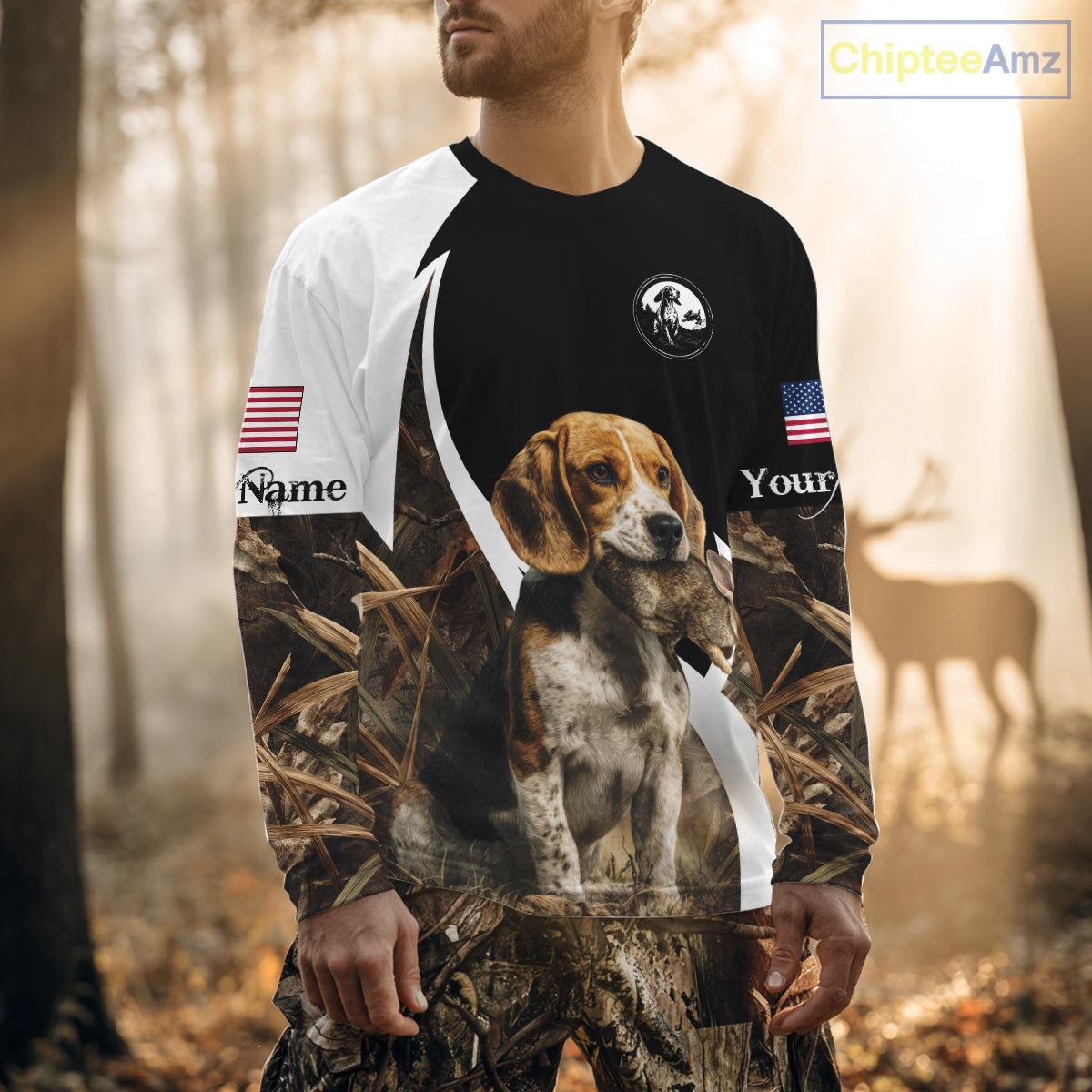 Personalized Rabbit Hunting Beagle Dog American Flag Details Camo 3D Shirts, Rabbit Hunting Gifts