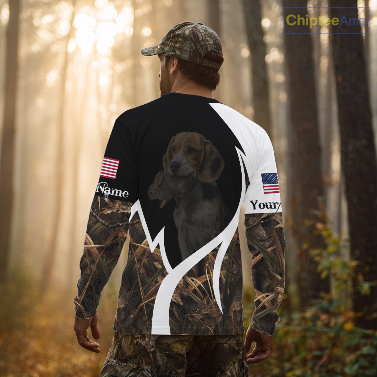 Personalized Rabbit Hunting Beagle Dog American Flag Details Camo 3D Shirts, Rabbit Hunting Gifts