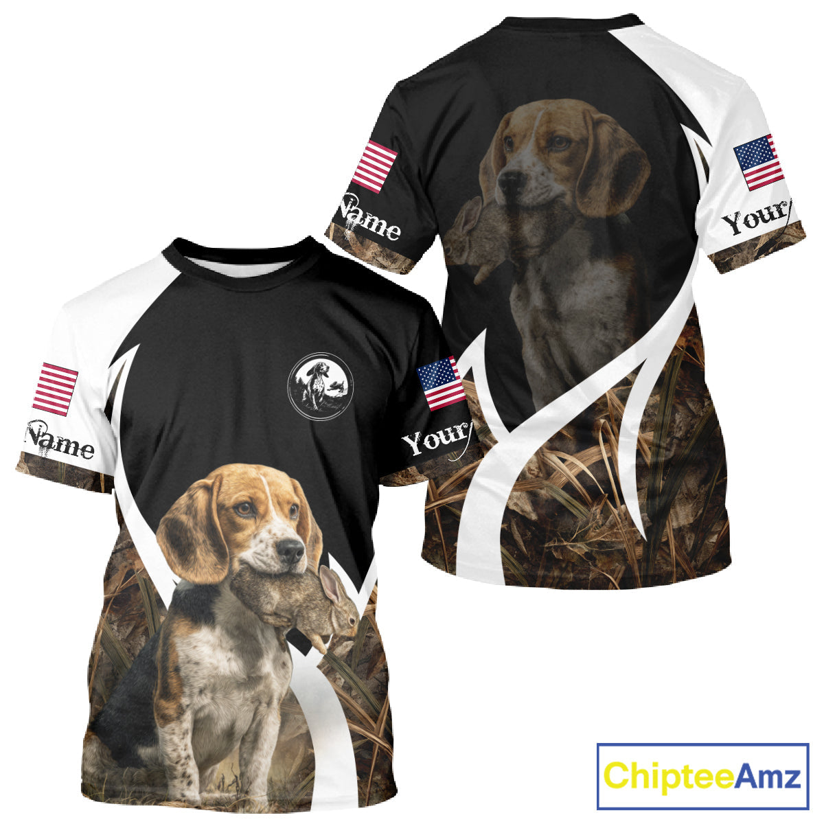 Personalized Rabbit Hunting Beagle Dog American Flag Details Camo 3D Shirts, Rabbit Hunting Gifts