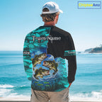 Custom Blue Camo Bass Fishing Long Sleeve Fishing Shirts, Personalized Bass Fishing Team Jerseys
