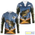Personalized Bass Fishing Jerseys, Custom Camo Long Sleeve Hooded Bass Fishing Tournament Fishing Shirts