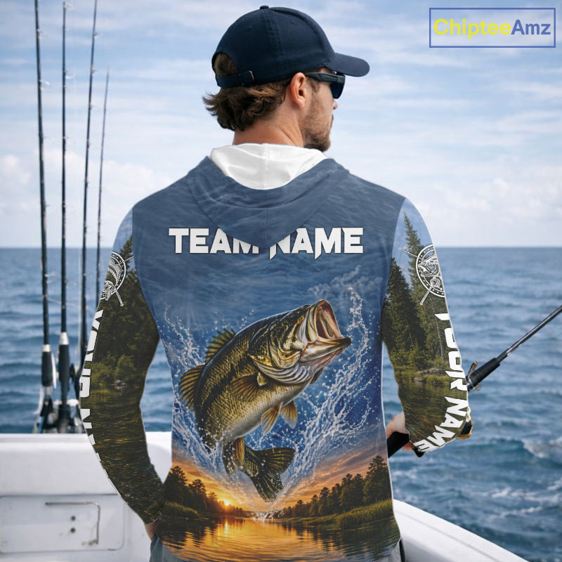 Personalized Bass Fishing Jerseys, Custom Camo Long Sleeve Hooded Bass Fishing Tournament Fishing Shirts