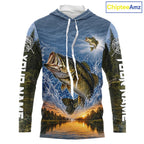 Personalized Bass Fishing Jerseys, Custom Camo Long Sleeve Hooded Bass Fishing Tournament Fishing Shirts