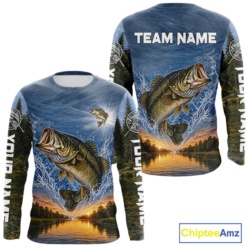 Personalized Bass Fishing Jerseys, Custom Camo Long Sleeve Bass Fishing Tournament Fishing Shirts