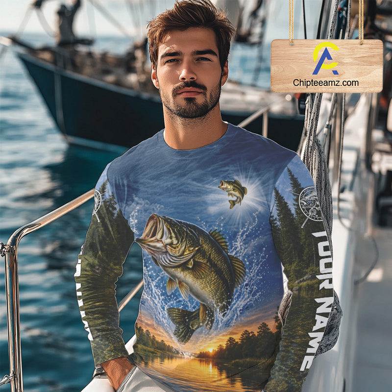 Personalized Bass Fishing Jerseys, Custom Camo Long Sleeve Bass Fishing Tournament Fishing Shirts