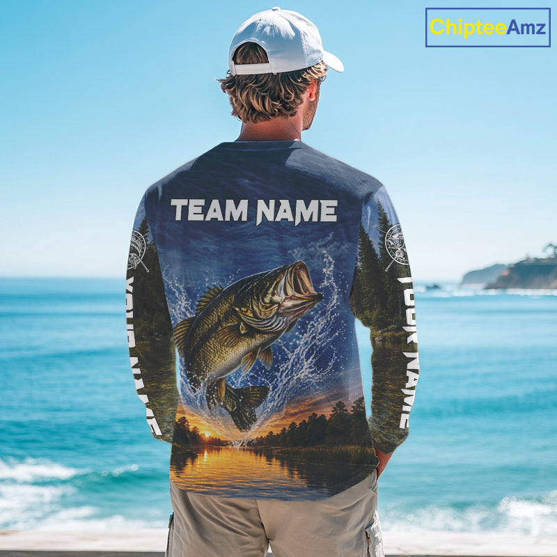 Personalized Bass Fishing Jerseys, Custom Camo Long Sleeve Bass Fishing Tournament Fishing Shirts