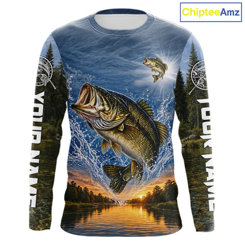 Personalized Bass Fishing Jerseys, Custom Camo Long Sleeve Bass Fishing Tournament Fishing Shirts