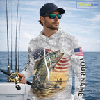 Crappie Fishing American Flag Long Sleeve Hooded Tournament Shirts, Crappie Fishing League Shirt