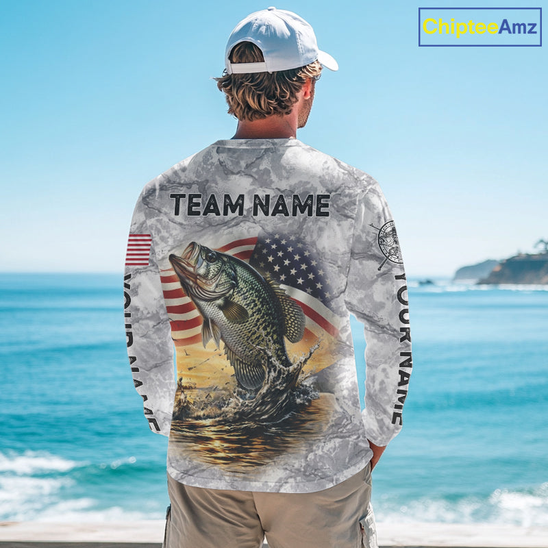 Crappie Fishing American Flag Long Sleeve Tournament Shirts, Crappie Fishing League Shirt