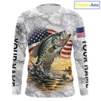 Crappie Fishing American Flag Long Sleeve Tournament Shirts, Crappie Fishing League Shirt