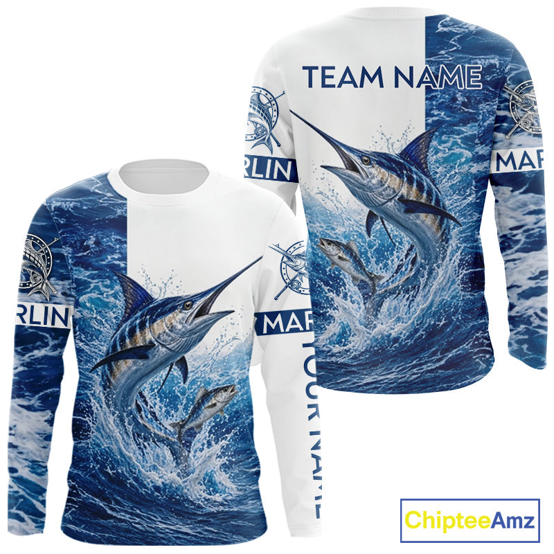 Custom Marlin Fishing Camo Fishing Shirts Long Sleeve, Personalized Marlin Fishing Team Jerseys