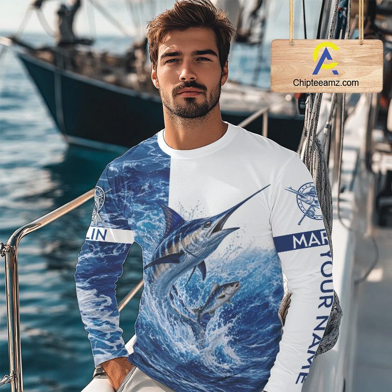 Custom Marlin Fishing Camo Fishing Shirts Long Sleeve, Personalized Marlin Fishing Team Jerseys