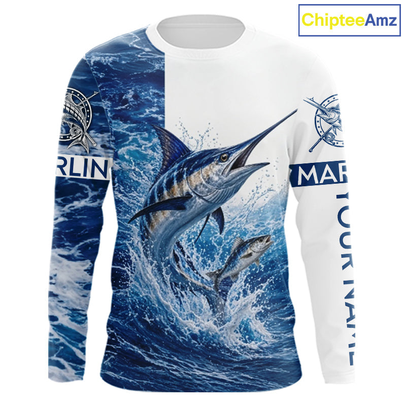 Custom Marlin Fishing Camo Fishing Shirts Long Sleeve, Personalized Marlin Fishing Team Jerseys
