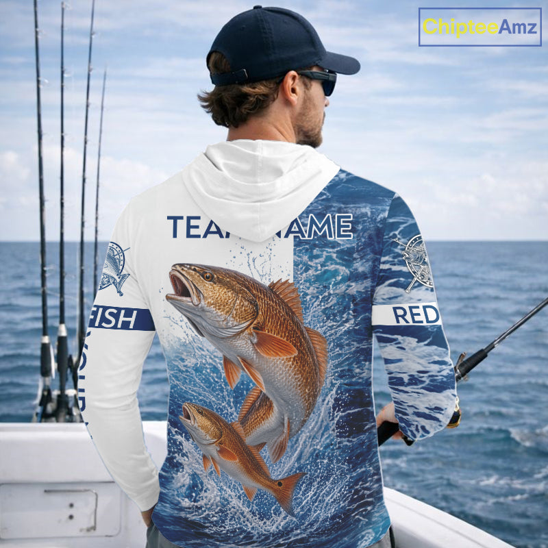 Custom Redfish Fishing Camo Fishing Shirts Long Sleeve Hooded, Personalized Redish Fishing Team Jerseys