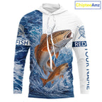 Custom Redfish Fishing Camo Fishing Shirts Long Sleeve Hooded, Personalized Redish Fishing Team Jerseys