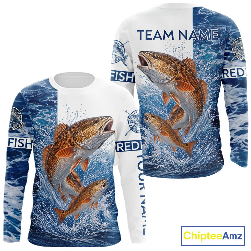 Custom Redfish Fishing Camo Fishing Shirts Long Sleeve, Personalized Redish Fishing Team Jerseys