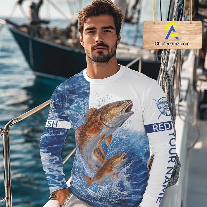 Custom Redfish Fishing Camo Fishing Shirts Long Sleeve, Personalized Redish Fishing Team Jerseys