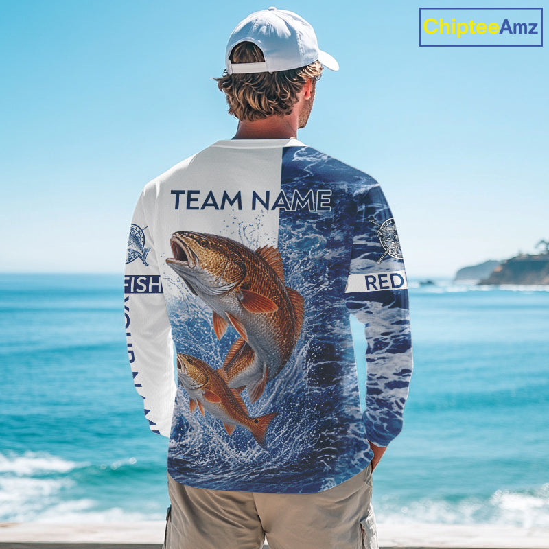 Custom Redfish Fishing Camo Fishing Shirts Long Sleeve, Personalized Redish Fishing Team Jerseys