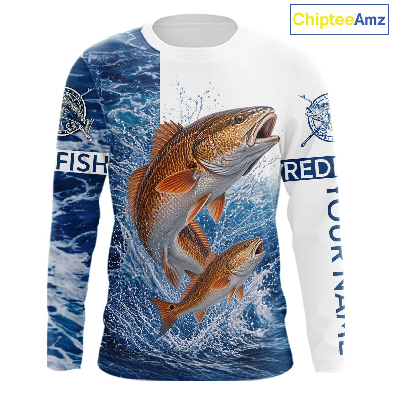 Custom Redfish Fishing Camo Fishing Shirts Long Sleeve, Personalized Redish Fishing Team Jerseys
