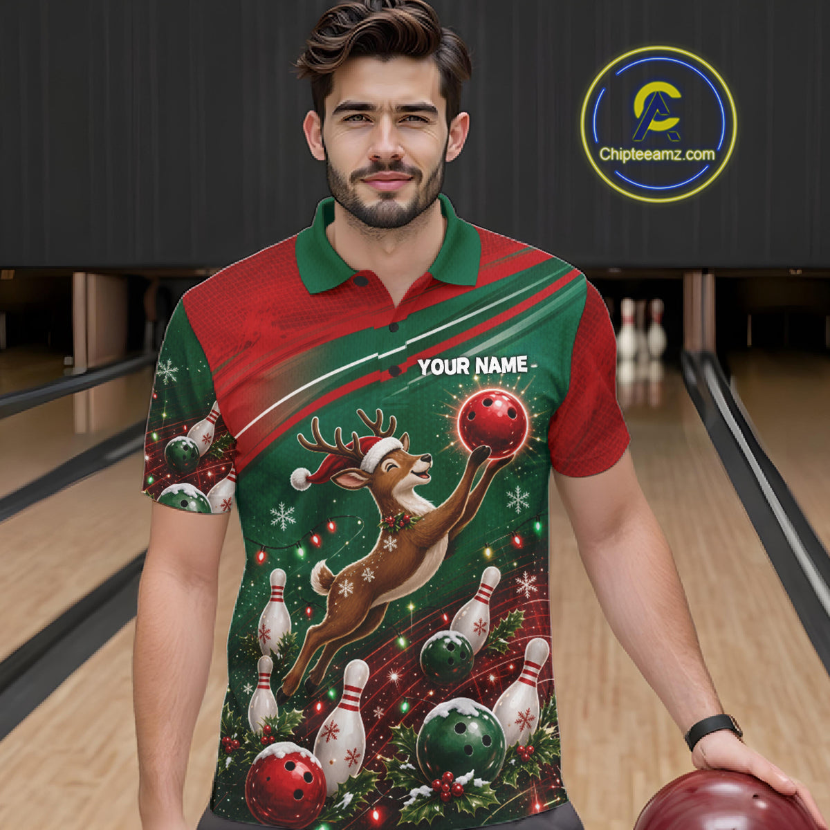 Christmas Deer Bowling Shirts Custom Christmas Bowling Team Jerseys, Xmas Bowler Gift