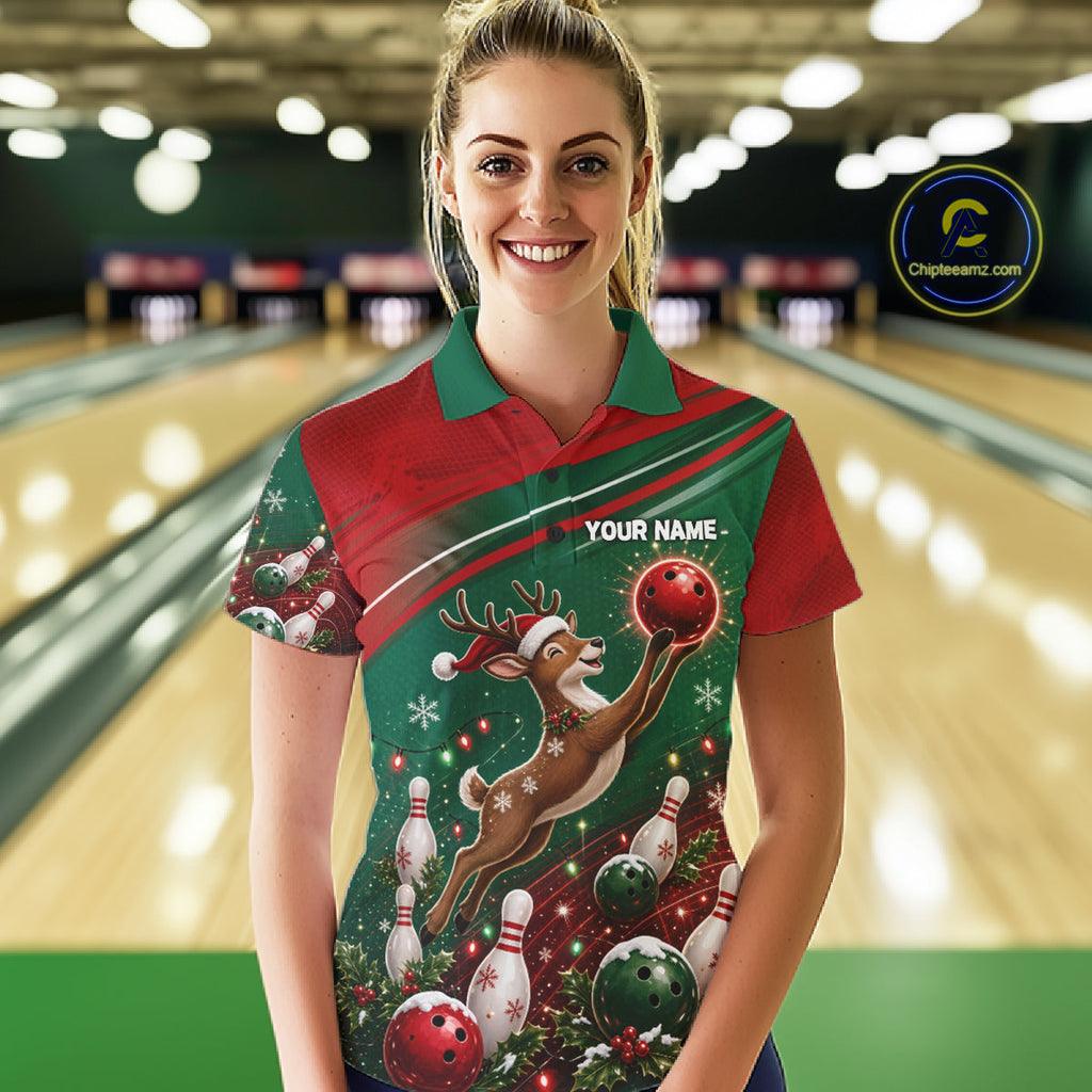 Christmas Deer Bowling Shirts Custom Christmas Bowling Team Jerseys, Xmas Bowler Gift