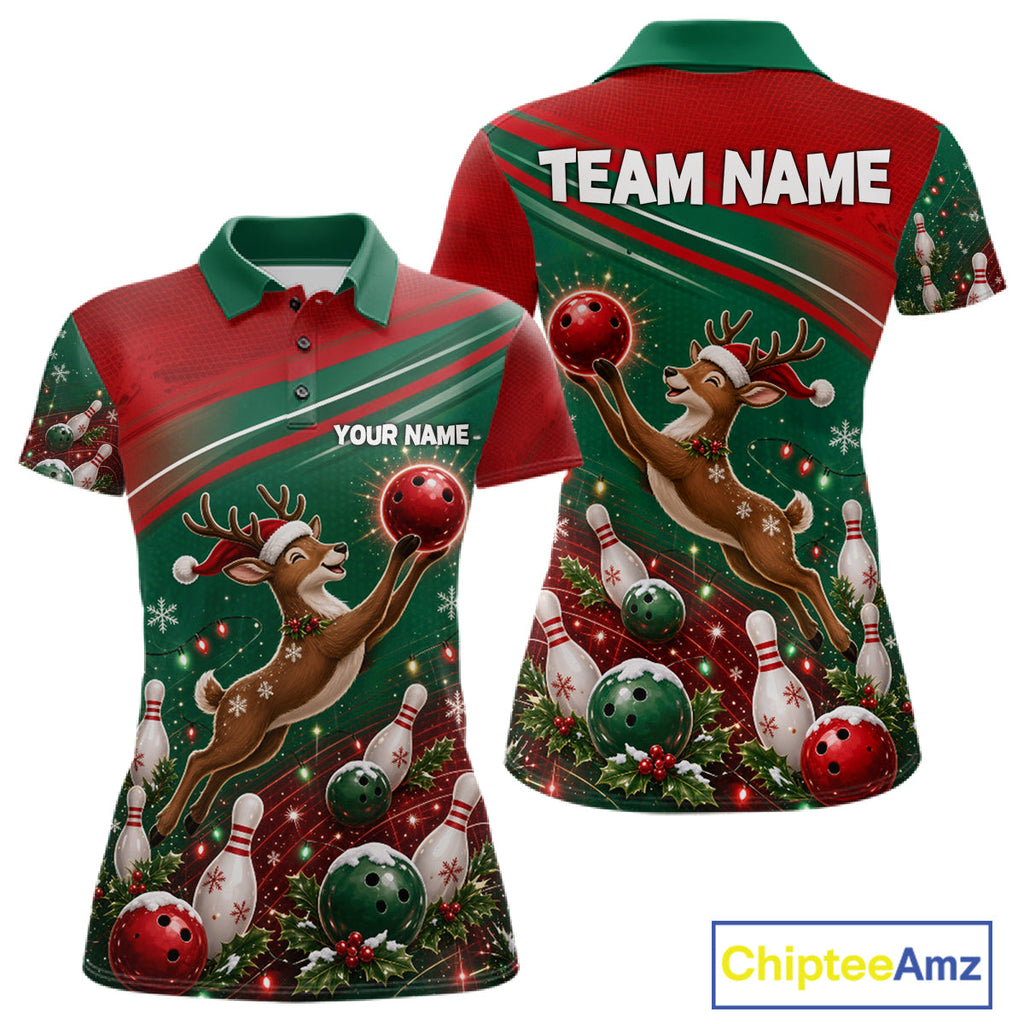 Christmas Deer Bowling Shirts Custom Christmas Bowling Team Jerseys, Xmas Bowler Gift