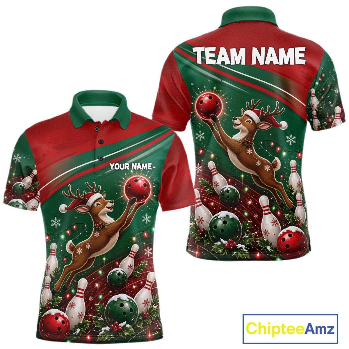 Christmas Deer Bowling Shirts Custom Christmas Bowling Team Jerseys, Xmas Bowler Gift