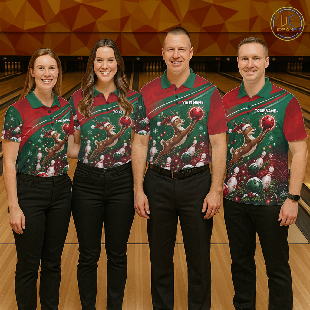 Christmas Deer Bowling Shirts Custom Christmas Bowling Team Jerseys, Xmas Bowler Gift