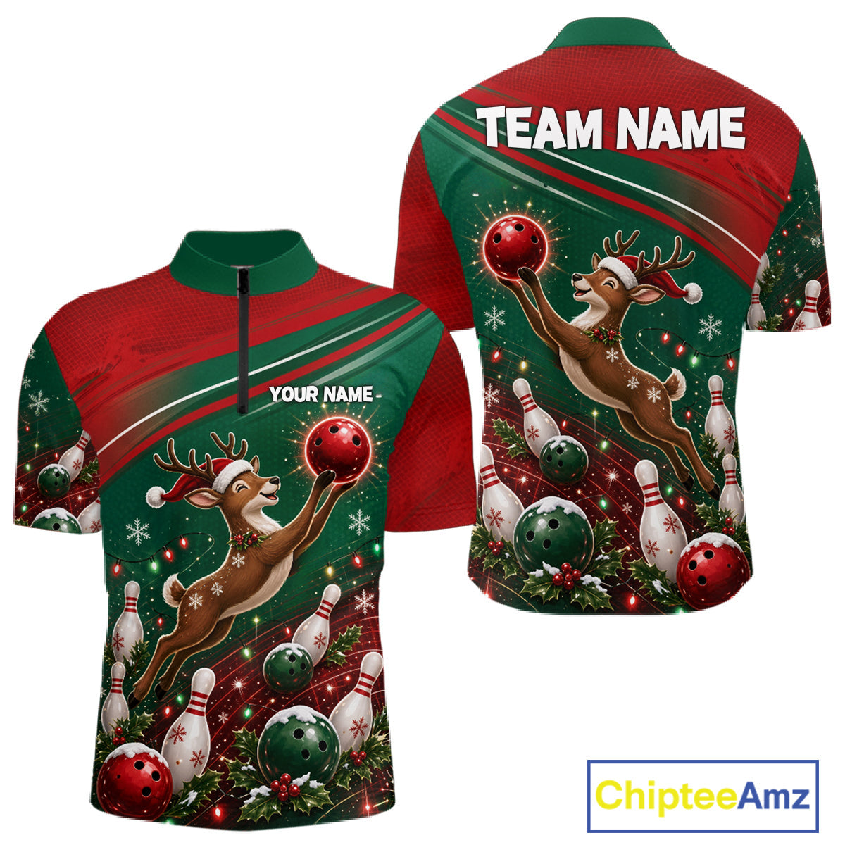Christmas Deer Bowling Shirts Custom Christmas Bowling Team Jerseys, Xmas Bowler Gift