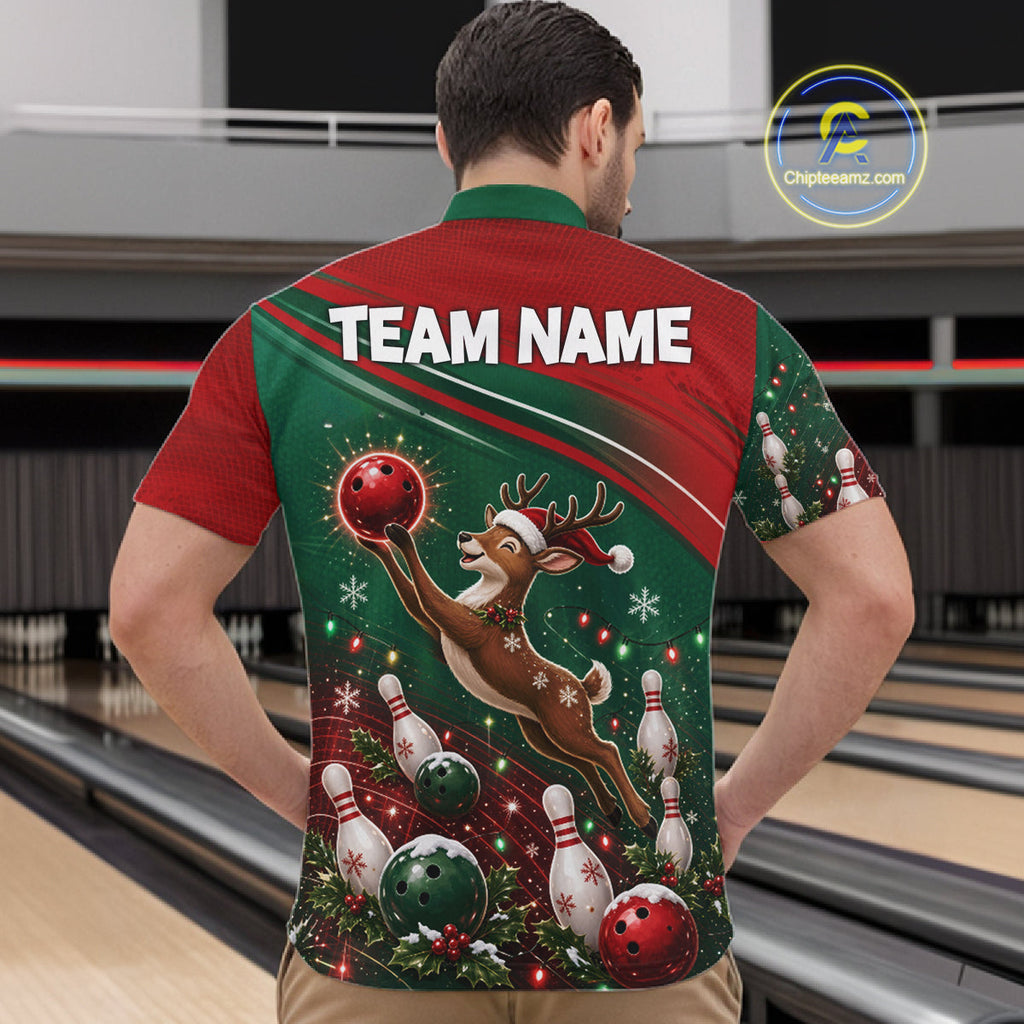 Christmas Deer Bowling Shirts Custom Christmas Bowling Team Jerseys, Xmas Bowler Gift