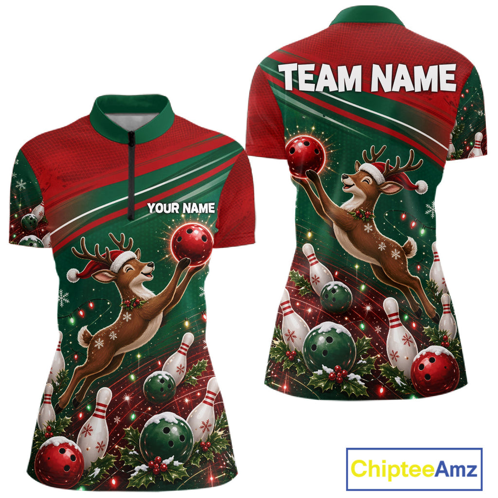 Christmas Deer Bowling Shirts Custom Christmas Bowling Team Jerseys, Xmas Bowler Gift