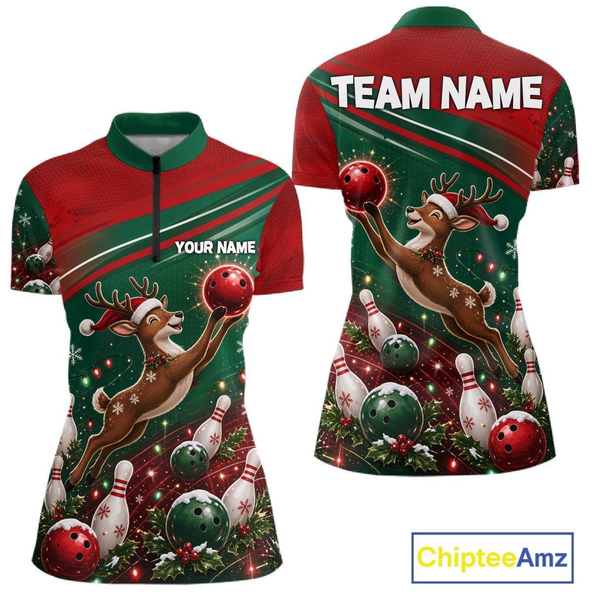 Christmas Deer Bowling Shirts Custom Christmas Bowling Team Jerseys, Xmas Bowler Gift