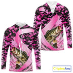 Pink Ribbon Camouflage Bass Fishing Breast Cancer Custom Sun Protection Long Sleeves Hooded Fishing Shirts