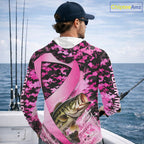 Pink Ribbon Camouflage Bass Fishing Breast Cancer Custom Sun Protection Long Sleeves Hooded Fishing Shirts