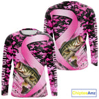 Pink Ribbon Camouflage Bass Fishing Breast Cancer Custom Sun Protection Long Sleeves Fishing Shirts